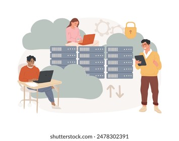 Database isolated concept vector illustration. Online database, data architecture, information storage service, cloud computing, application platform, software development vector concept.