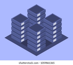 Database isometric concept. Cloud data storage. Vector illustration