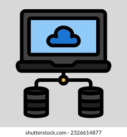 Database laptop icon in filled line style, use for website mobile app presentation