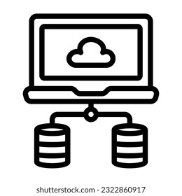 Icono de portátil de base de datos en estilo de línea, uso para presentación de aplicación móvil del sitio web