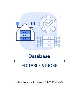 Database Light Blue Concept Icon. Electronic Data Storage Abstract Idea Thin Line Illustration. Computer Science. Isolated Outline Drawing. Editable Stroke. Arial, Myriad Pro-Bold Fonts Used