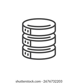 Ícone de linha de banco de dados em estilo de vetor de contorno cilíndrico. Símbolo de ícone para armazenamento, registros e computação. Sinal de tecnologia, ilustração de logotipo digital para design.