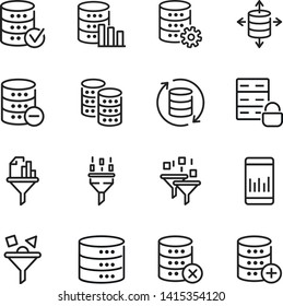 Database line icon set. Protection, analysis, filter, hardware. Information technology concept. Can be used for topics like data storage, server, data processing