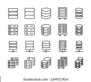 Database line icons set. Stroke vector elements for trendy design. Simple pictograms for mobile concept and web apps. Vector line icons isolated on a white background. 