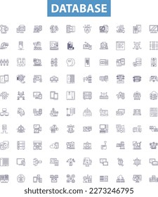 Database line icons, signs set. Database, Store, Records, Storage, Information, Data, Access, SQL, Structure outline vector illustrations.