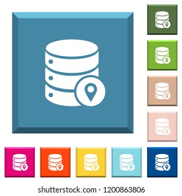 Database location white icons on edged square buttons in various trendy colors