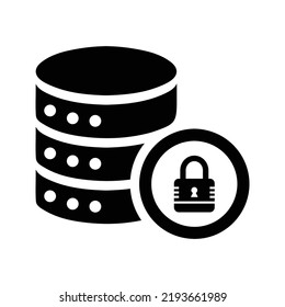 Datenbank, Schloss, Schutzsymbol. Schwarzes Vektordesign.