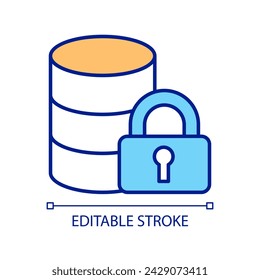 Database locking RGB color icon. Information storage protection. Improve cybersecurity. Data safety. Isolated vector illustration. Simple filled line drawing. Editable stroke. Arial font used