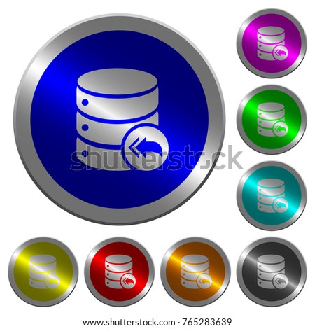 Database loopback icons on round luminous coin-like color steel buttons