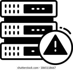 Database Machine Error Vector Glyph Icon Design, Cloud Computing And Web Hosting Services Symbol On White Background, Network Outage Sign, DHCP Server Announce An Alert Concept, 