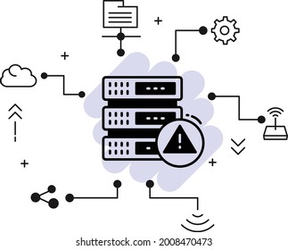 Database Machine Outage Vector Icon Design, Cloud Computing And Web Hosting Services Symbol,  DHCP Server Announce An Alert Concept, Network Outage Stock Illustration,