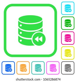 Database macro fast backward vivid colored flat icons in curved borders on white background