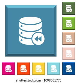 Database macro fast backward white icons on edged square buttons in various trendy colors