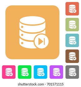 Database macro next flat icons on rounded square vivid color backgrounds.