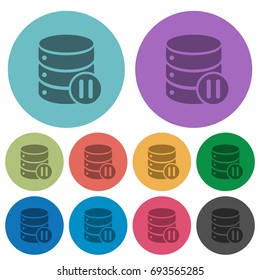 Database macro pause darker flat icons on color round background