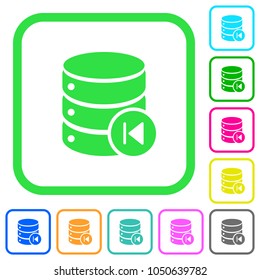Database macro prev vivid colored flat icons in curved borders on white background