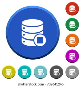 Database macro stop round color beveled buttons with smooth surfaces and flat white icons