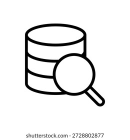Database with magnifying glass, linear icon. Data search, information analysis, server auditing, query processing