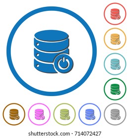 Database main switch flat color vector icons with shadows in round outlines on white background