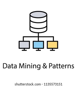 
Database mainframe connected to multiple computer screens, data mining and patterns icon
