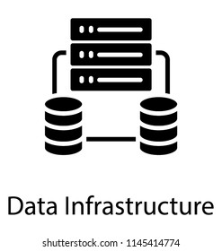 Database mainframe connected to multiple hosting mainframes, data infrastructure icon