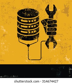 Database and maintenance concept design, yellow grunge vector