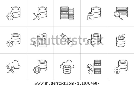 Database management hand drawn outline doodle icon set. Outline doodle icon set for print, web, mobile and infographics. Server racks vector sketch illustration set isolated on white background.