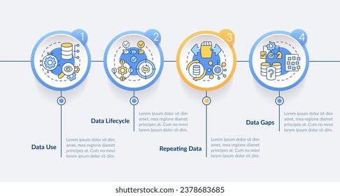 Database management strategy circle infographic template. Data visualization with 4 steps. Editable timeline info chart. Workflow layout with line icons. Lato Bold, Regular fonts used