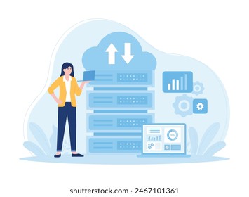 database management system web hosting trending concept flat illustration