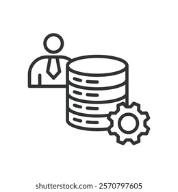 Database manager icon in line design. Databases manager, database, data management, database administrator on white background vector. Database manager editable stroke icon