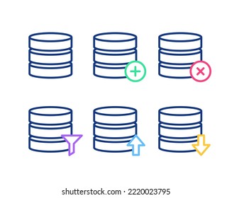 Database Manipulation Icon Set Vector Add Remove Delete Filter Upload and Download Data Symbol