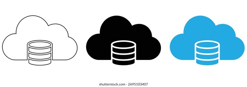 Elemento de ícone de migração de banco de dados para design, solução de banco de dados em nuvem segura com armazenamento de dados contínuo, ícones de traçado editáveis,