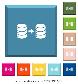 Database mirroring white icons on edged square buttons in various trendy colors