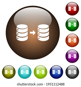 Database mirroring white icons on round glass buttons in multiple colors