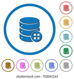 Database modules flat color vector icons with shadows in round outlines on white background