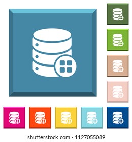 Database modules white icons on edged square buttons in various trendy colors