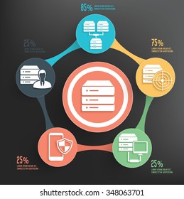 Database and network info graphic design on clean vector