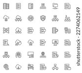 Database and network line icons set. Data server linear style symbols collection, outline signs pack. Data center vector graphics. Set includes icons as web hosting, technical support, network connect