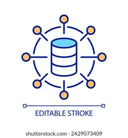 Database network RGB color icon. Cloud computing. Data center. Massive information. Wireless connection. Isolated vector illustration. Simple filled line drawing. Editable stroke. Arial font used