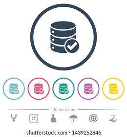 Database ok flat color icons in round outlines. 6 bonus icons included.