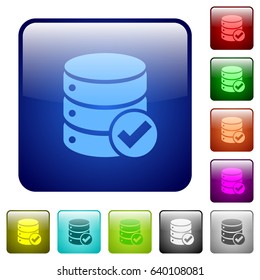 Database ok icons in rounded square color glossy button set