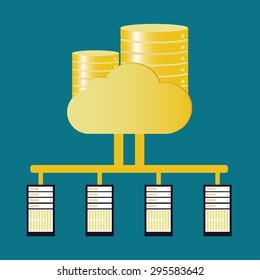 Database on cloud concept ideas - vintage color