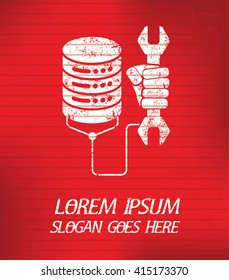 Database on red background,poster grunge design