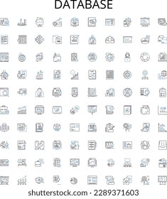 Database outline icons collection. Database, DBMS, RDBMS, SQL, Oracle, MongoDB, Cloud vector illustration set. Table, Index, Query linear signs