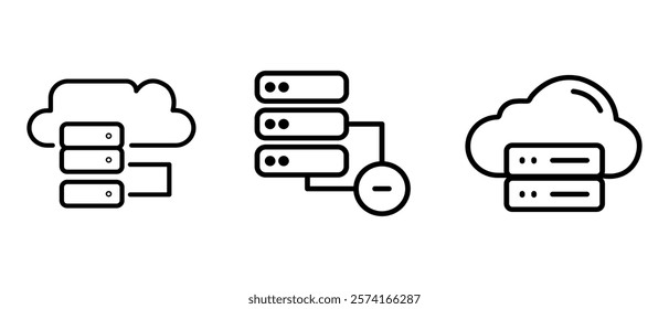 database outline or line icon design bundle.