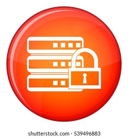 Database with padlock icon in red circle isolated on white background vector illustration