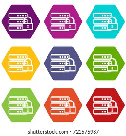 Database with padlock icon set many color hexahedron isolated on white vector illustration