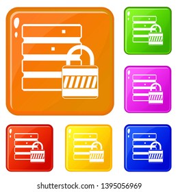 Database with padlock icons set collection vector 6 color isolated on white background