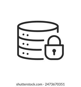 Database with padlock, linear style icon. data security or database protection. Editable stroke width.