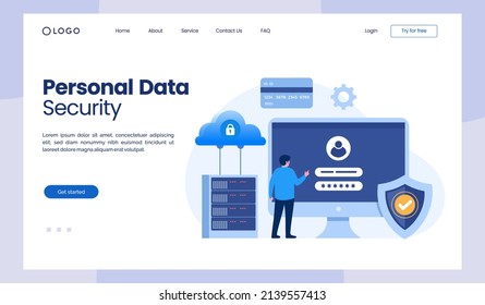 Database and personal data security, cyber data security, privacy, flat design concept illustration landing page